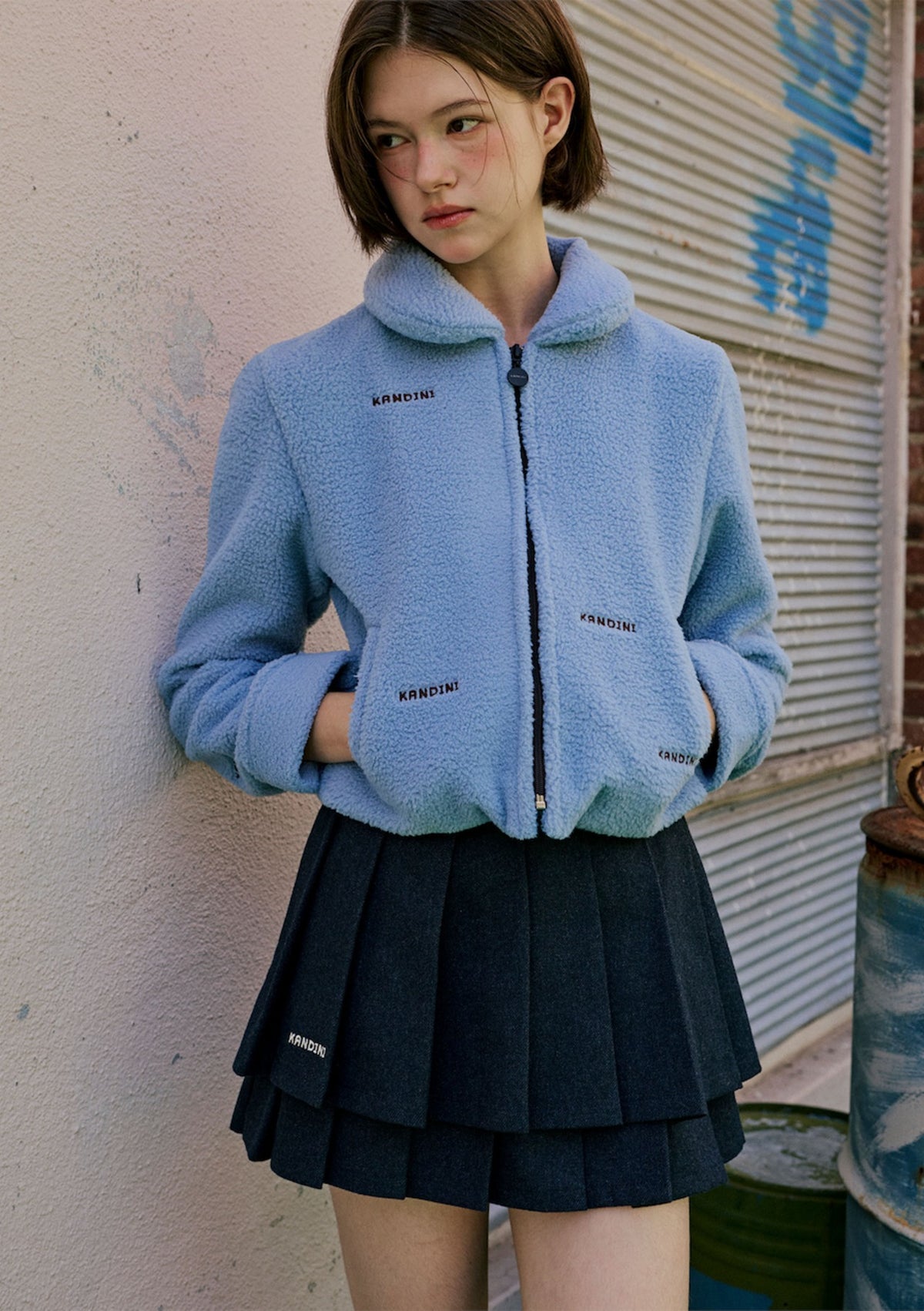 ウール プリーツスカート(ネイビー)