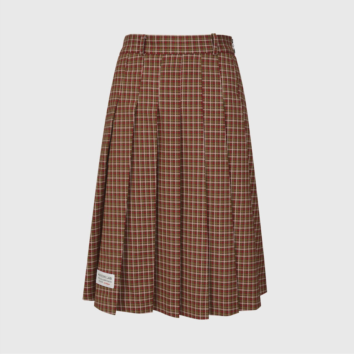 チェック柄 ミディアム丈スカート(ブラウン)
