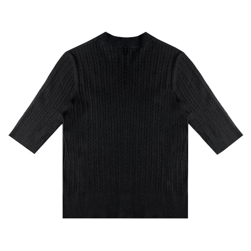 5分袖 Vネックカットソー(ブラック) - SOMUA CLUB