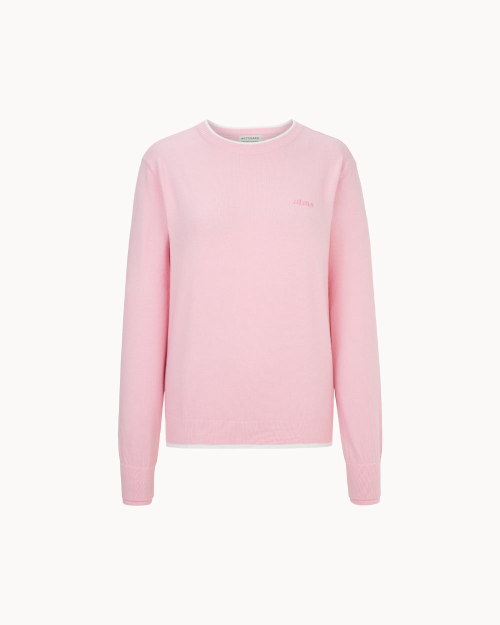 ダブルスリーブ ラウンドネックニット(ピンク)