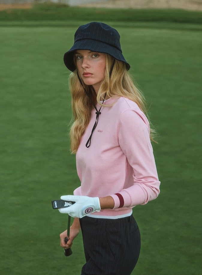 ダブルスリーブ ラウンドネックニット(ピンク)