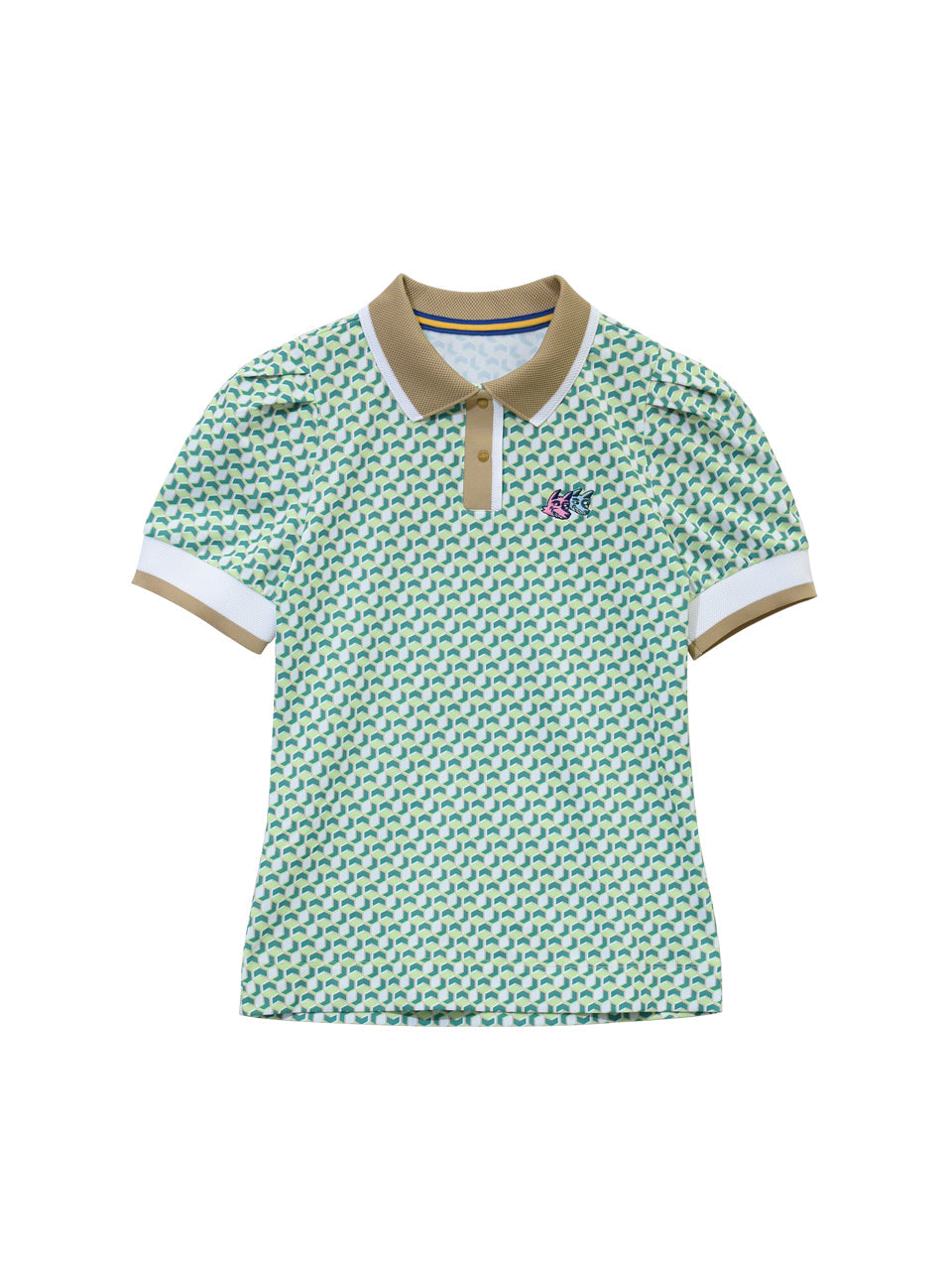 ジオメトリック パフスリーブポロシャツ