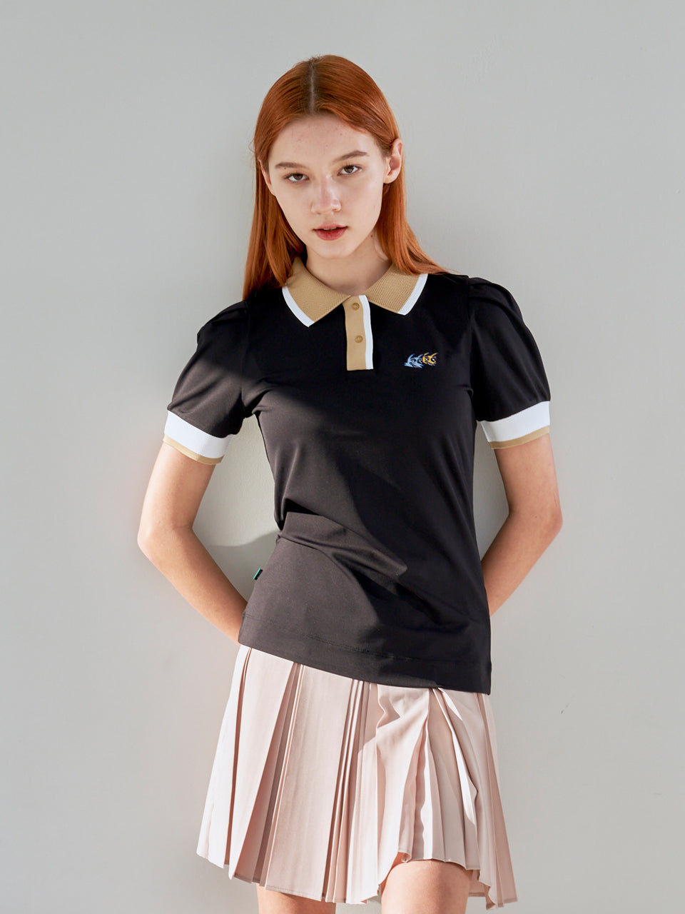 パフスリーブ ポロシャツ(ブラック / グリーン / ベージュ)