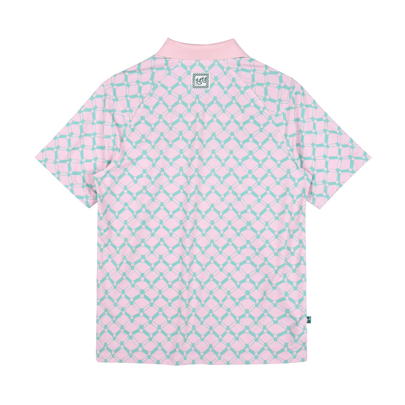 （メンズ）ツイストパターン半袖ポロシャツ（ピンク）