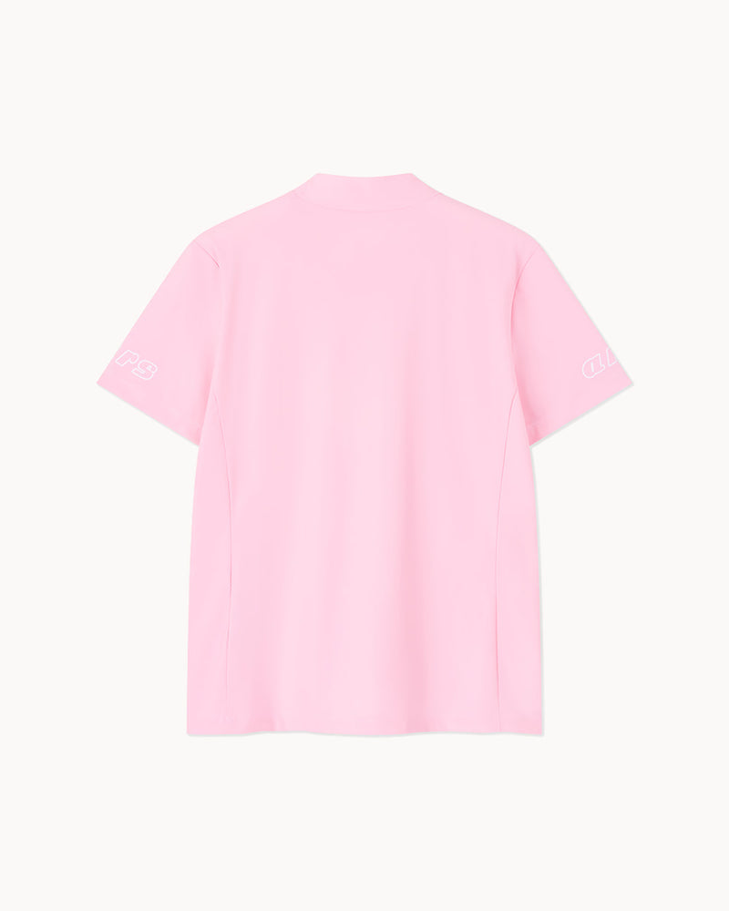 スペースシップ モックネック半袖Tシャツ（ピンク）