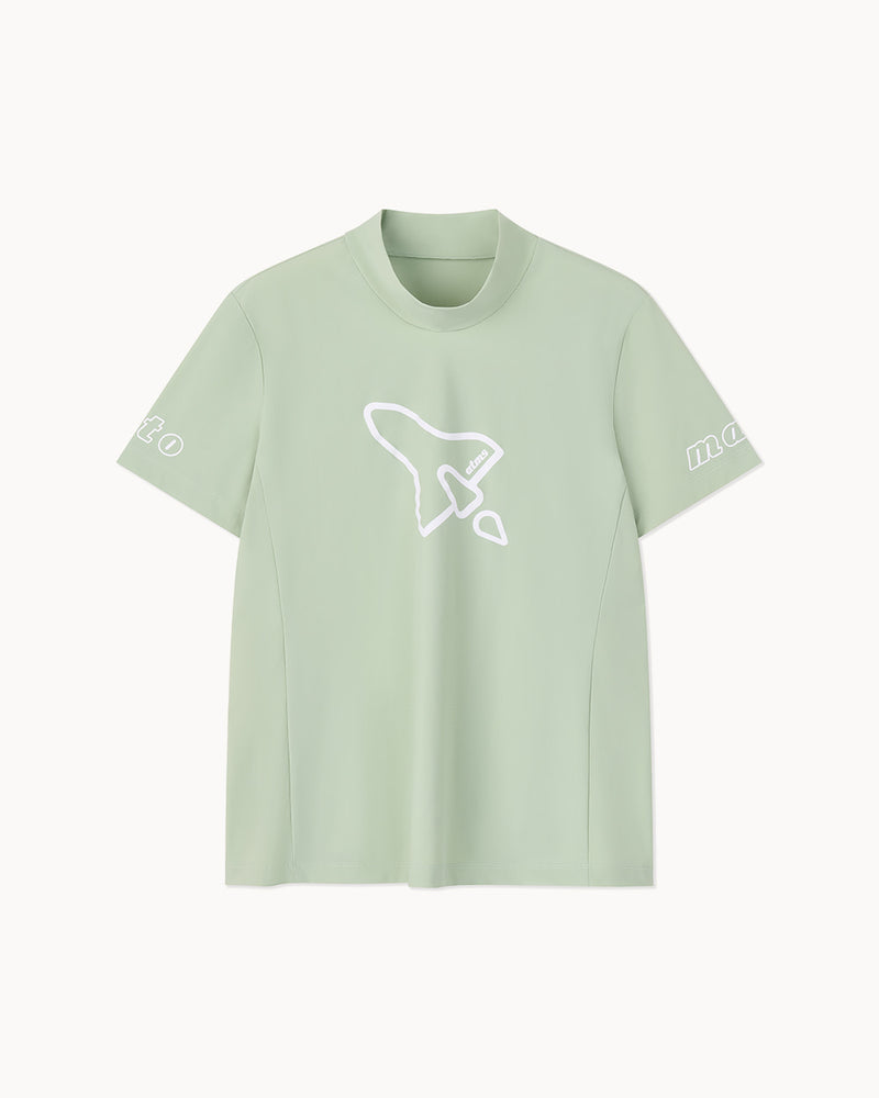 スペースシップ モックネック半袖Tシャツ（グリーン）