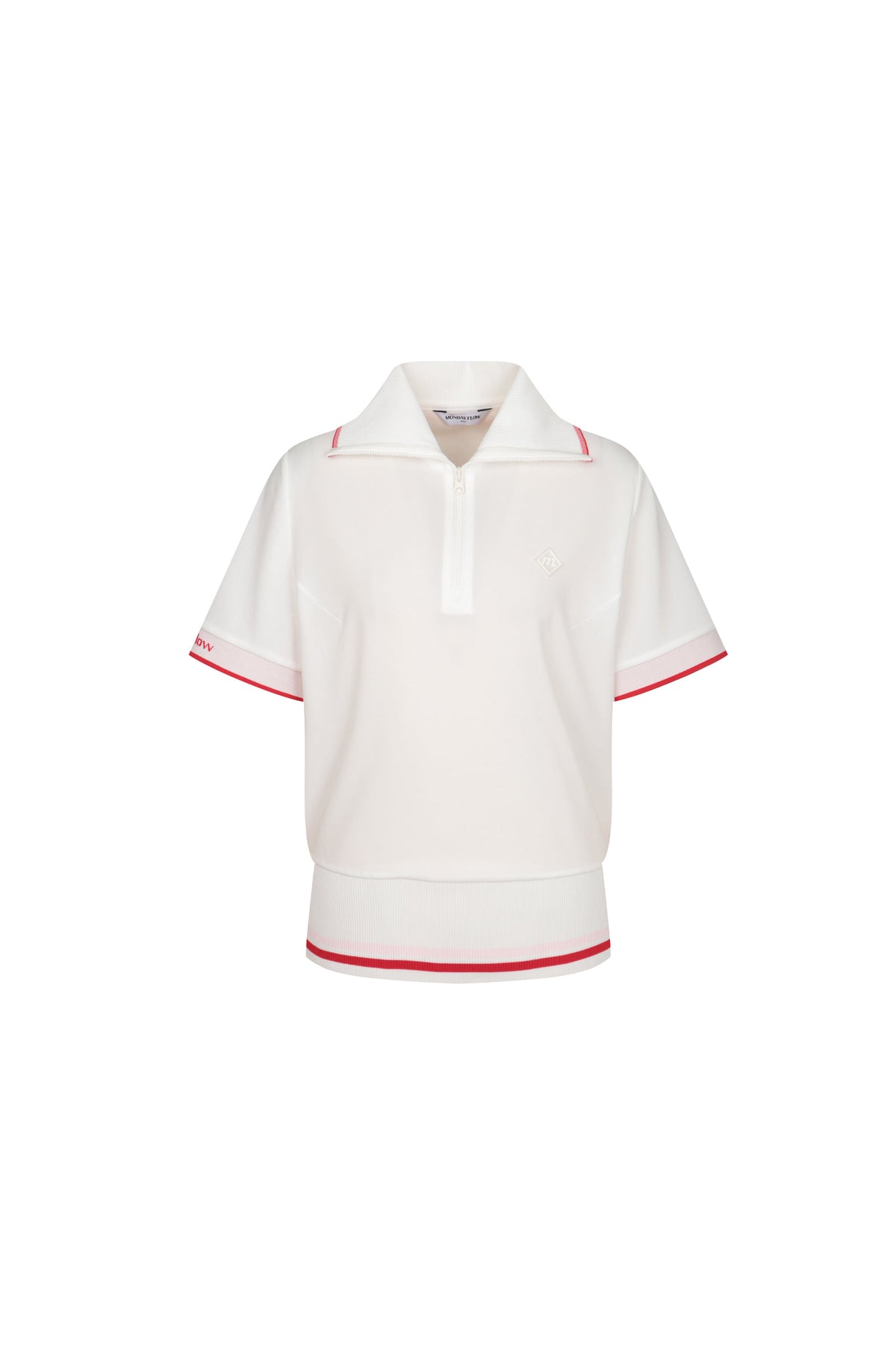 ワイドカラー ハーフジップアップ トップ（ホワイト）