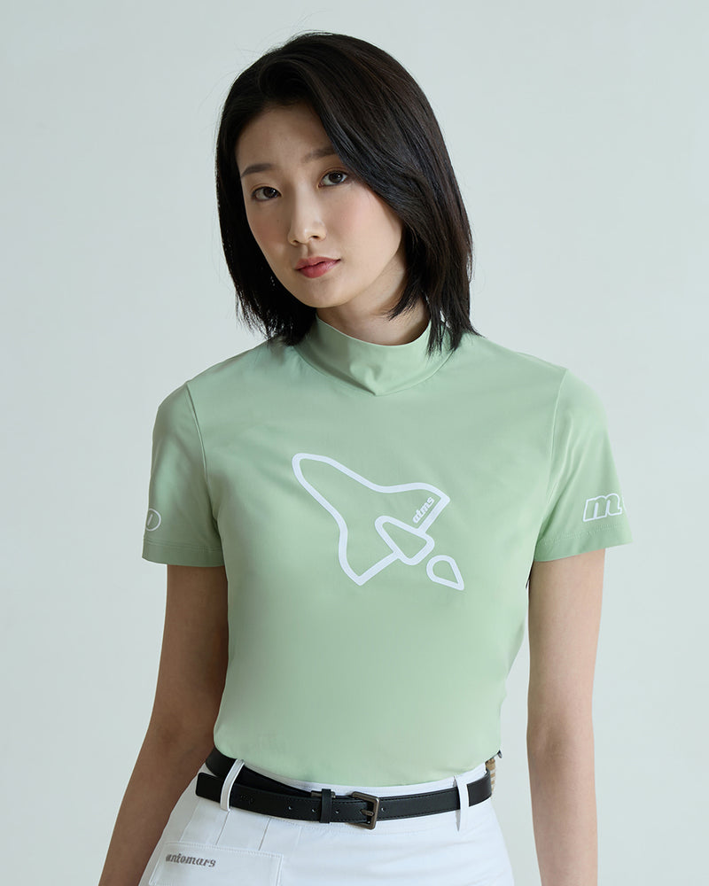 スペースシップ モックネック半袖Tシャツ（グリーン）