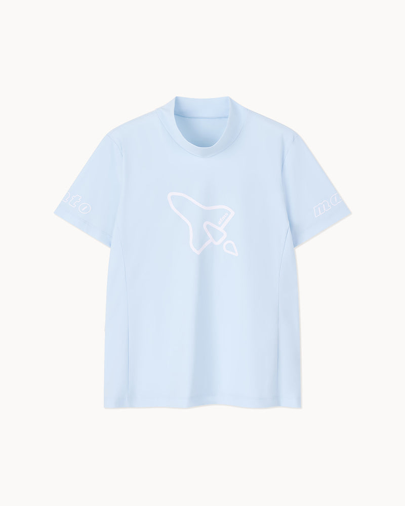 スペースシップ モックネック半袖Tシャツ（スカイブルー）