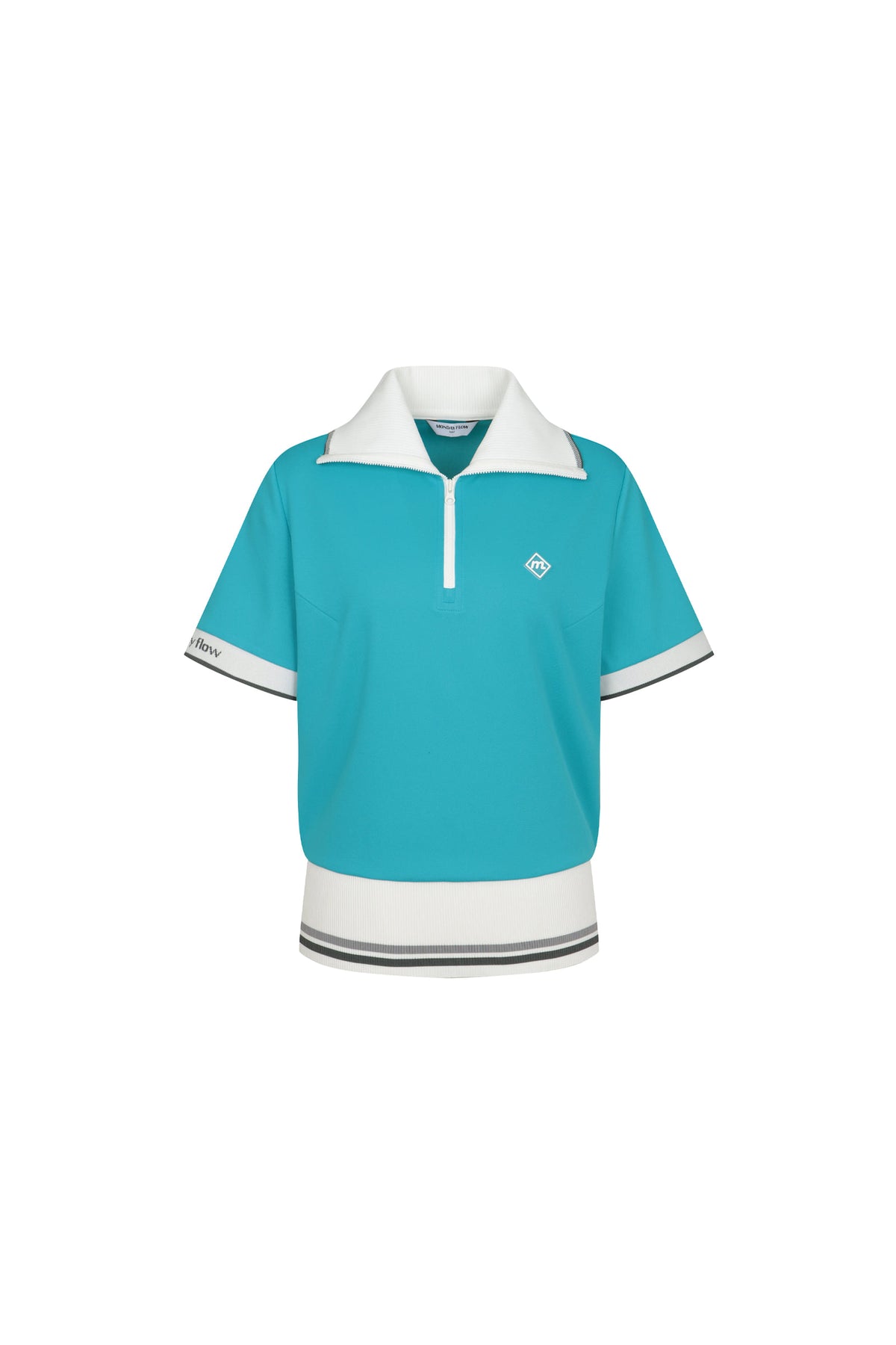 ワイドカラー ハーフジップアップ トップ（ブルー）