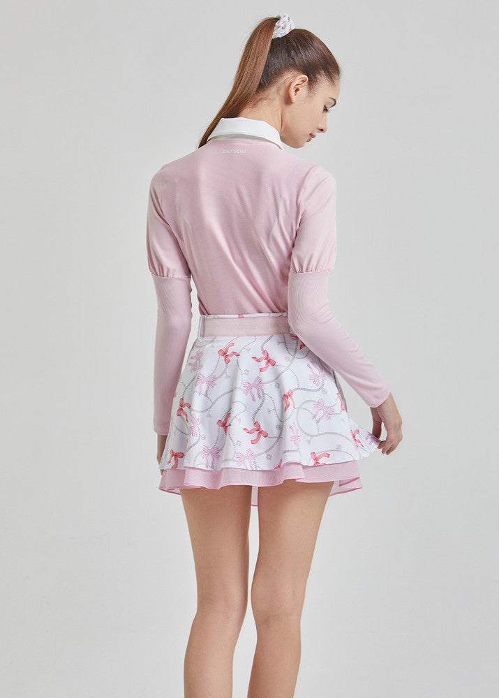 リボン ダブルフレアスカート（ピンク）