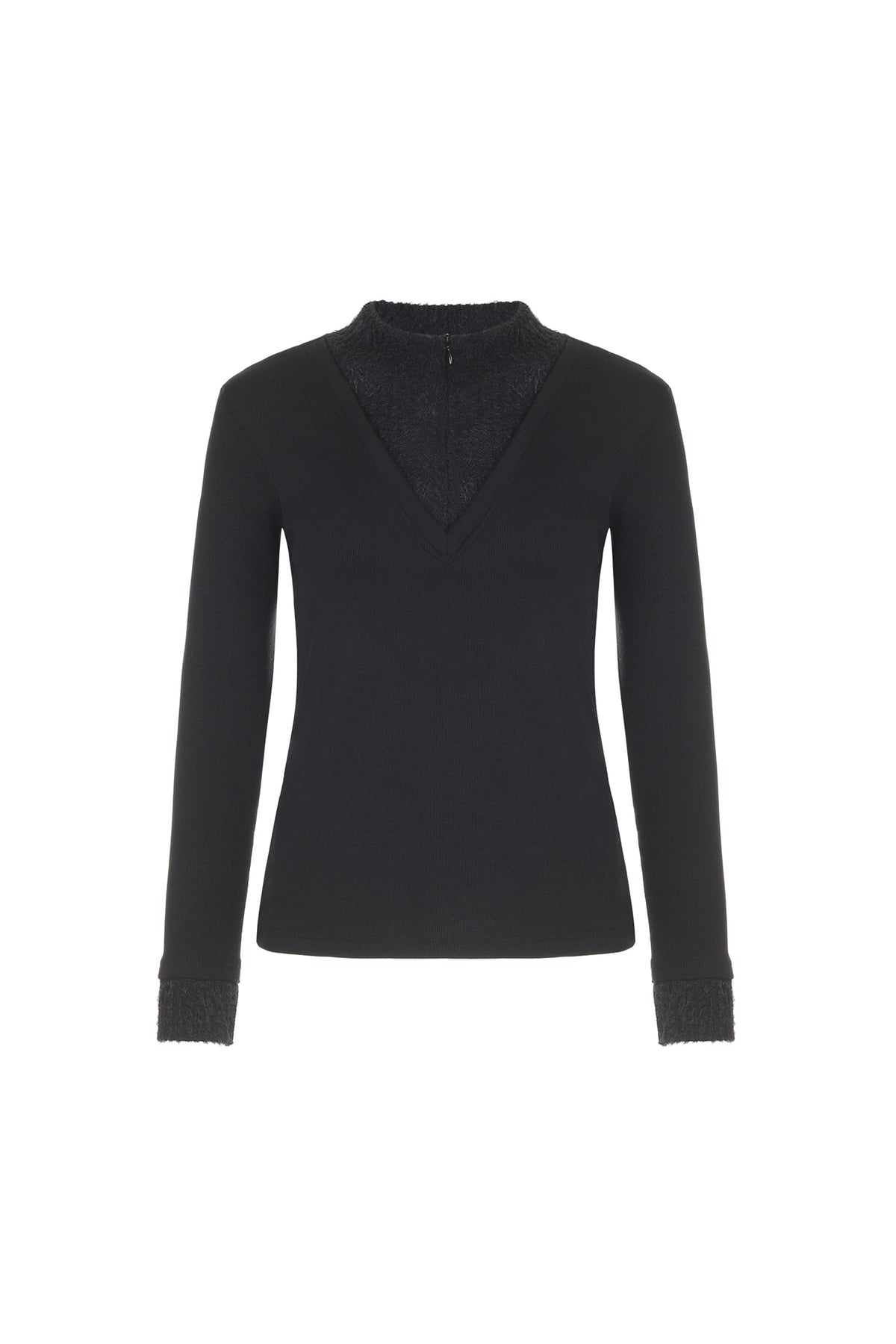 2WAY 配色ニットTシャツ（ブラック）