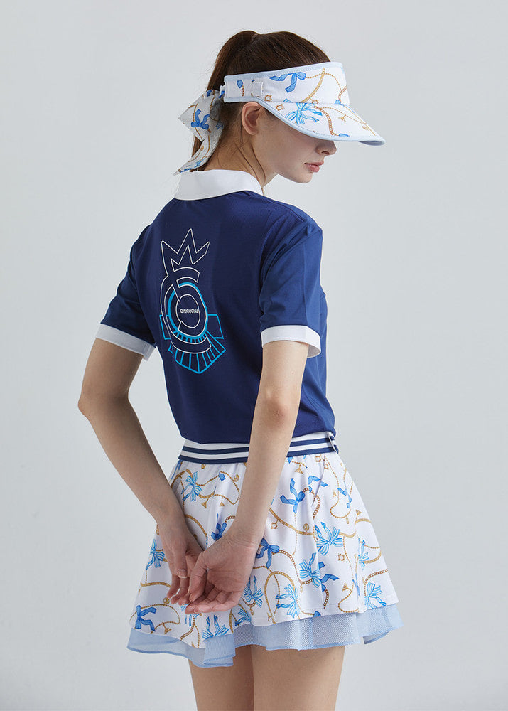 リボン ダブルフレアスカート（ブルー）