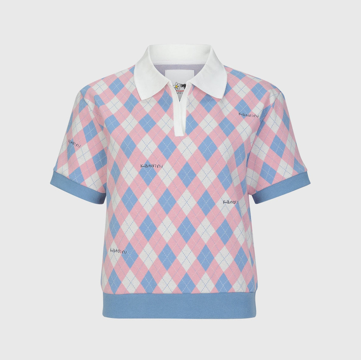 アーガイル ジャガード Vネックトップ（ピンク/ブルー）