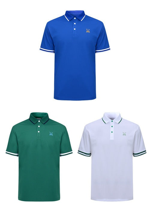 （メンズ）半袖ポロシャツ - ホワイト / ブルー / グリーン