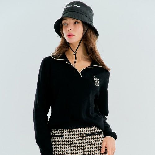 オープンカラー ニット（ブラック）