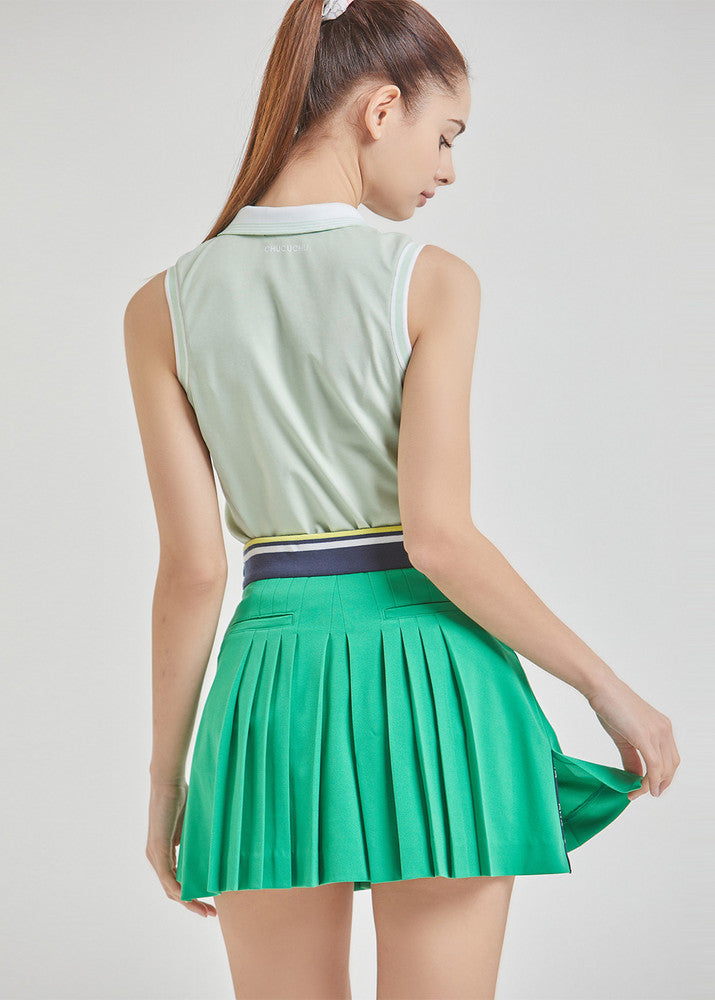 サイドスリット プリーツスカート（グリーン）