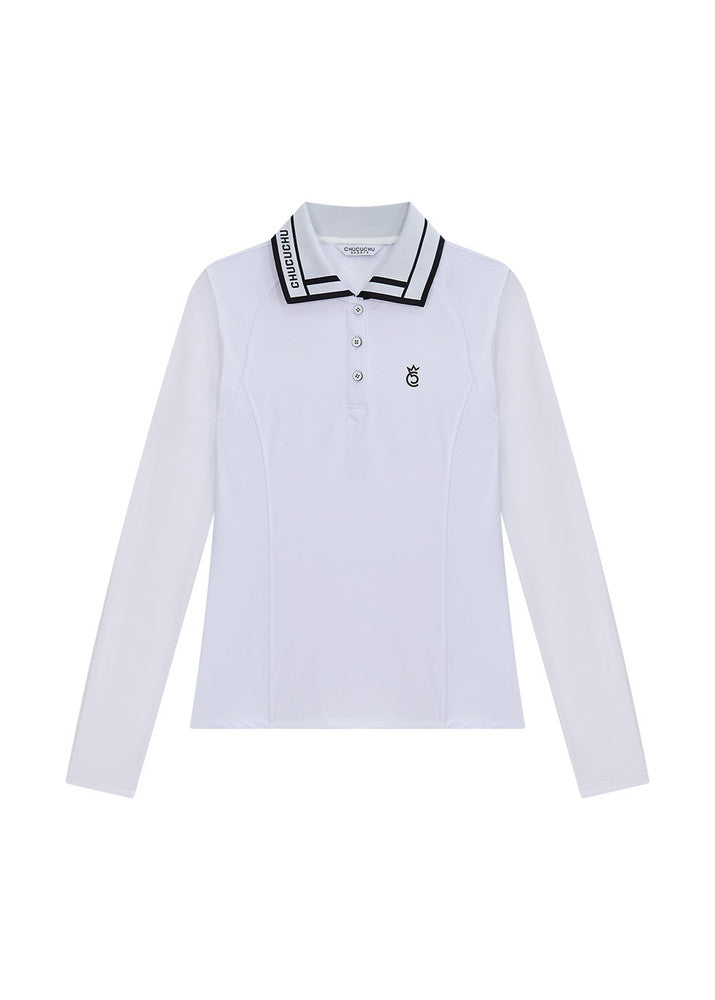 クールメッシュ ウィングカラー長袖Tシャツ（ホワイト）