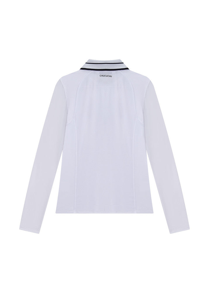 クールメッシュ ウィングカラー長袖Tシャツ（ホワイト）