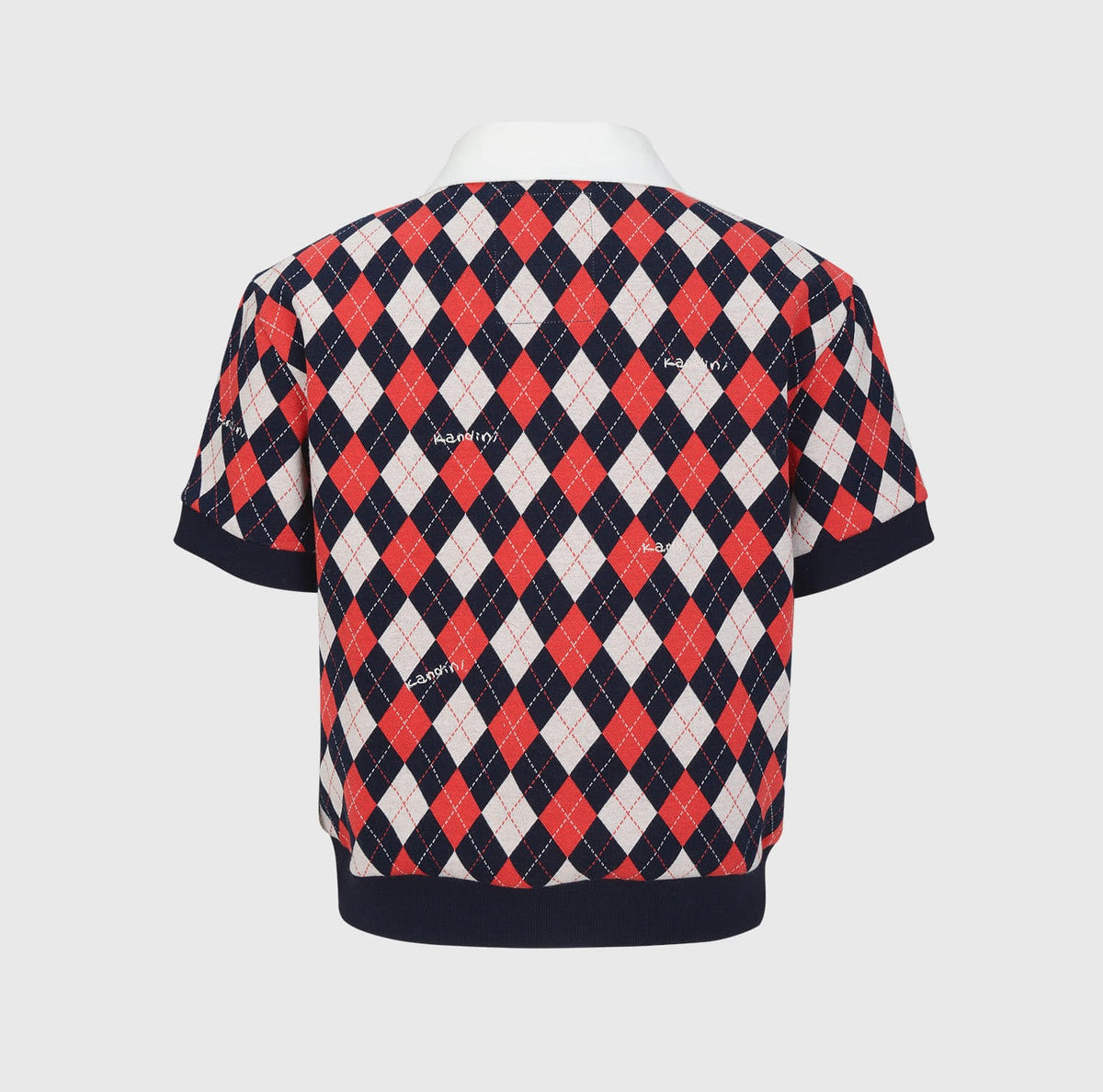 アーガイル ジャガード Vネックトップ（レッド/ネイビー）