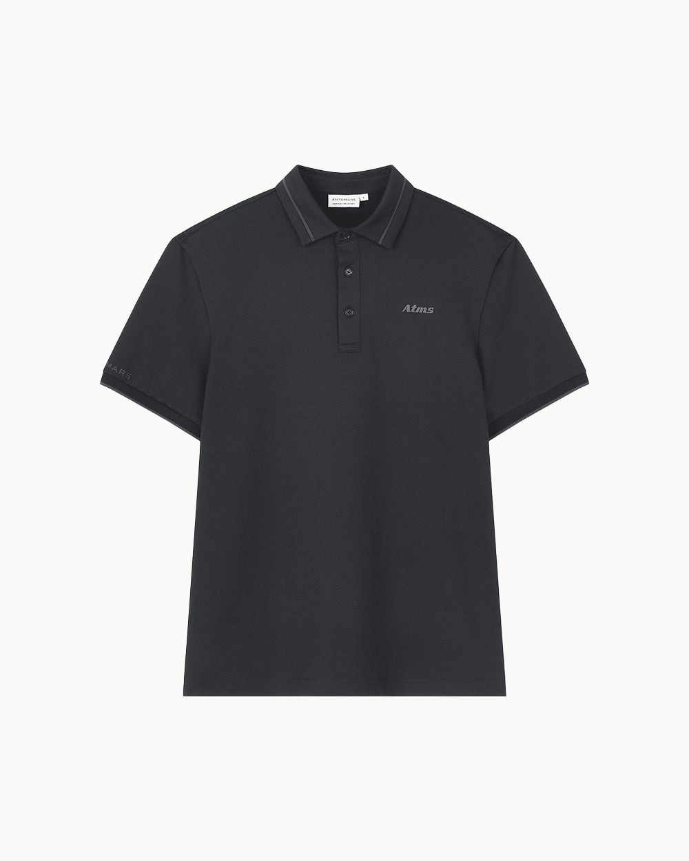 （メンズ）バンドカラー ポロシャツ（ブラック）