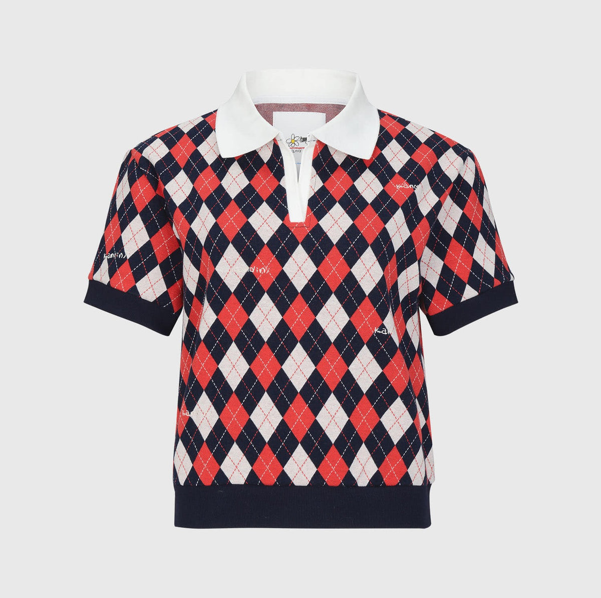 アーガイル ジャガード Vネックトップ（レッド/ネイビー）