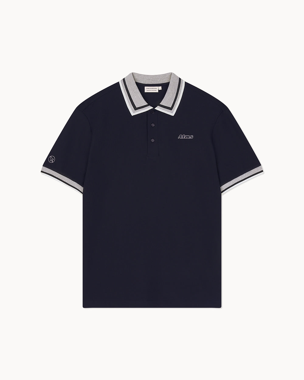 （メンズ）カラー配色 ポロTシャツ（ネイビー）