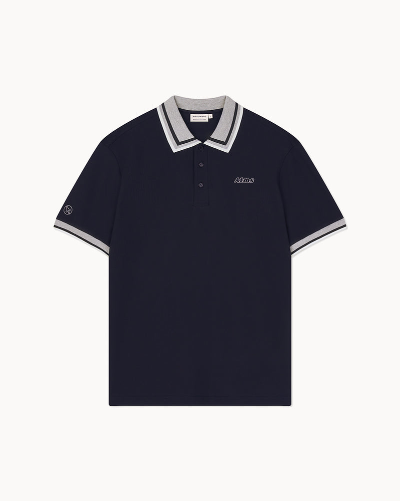 （メンズ）カラー配色 ポロTシャツ（ネイビー）