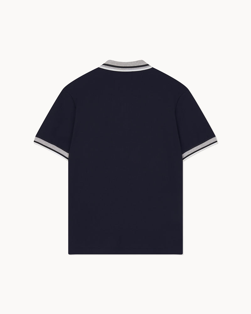 （メンズ）カラー配色 ポロTシャツ（ネイビー）