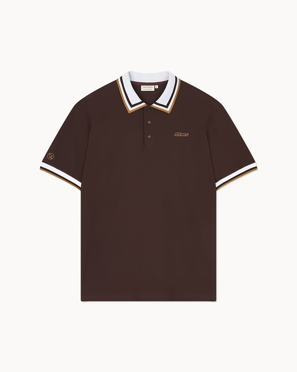 （メンズ）カラー配色 ポロTシャツ（ブラウン）