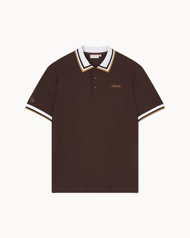 （メンズ）カラー配色 ポロTシャツ（ブラウン）