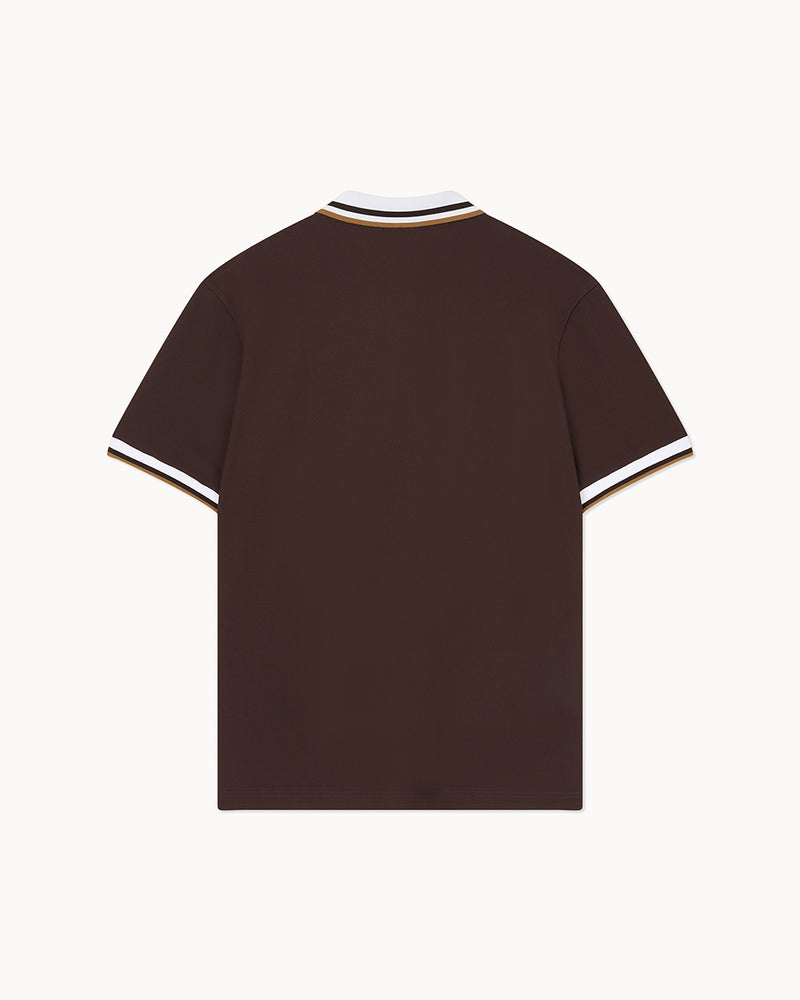 （メンズ）カラー配色 ポロTシャツ（ブラウン）
