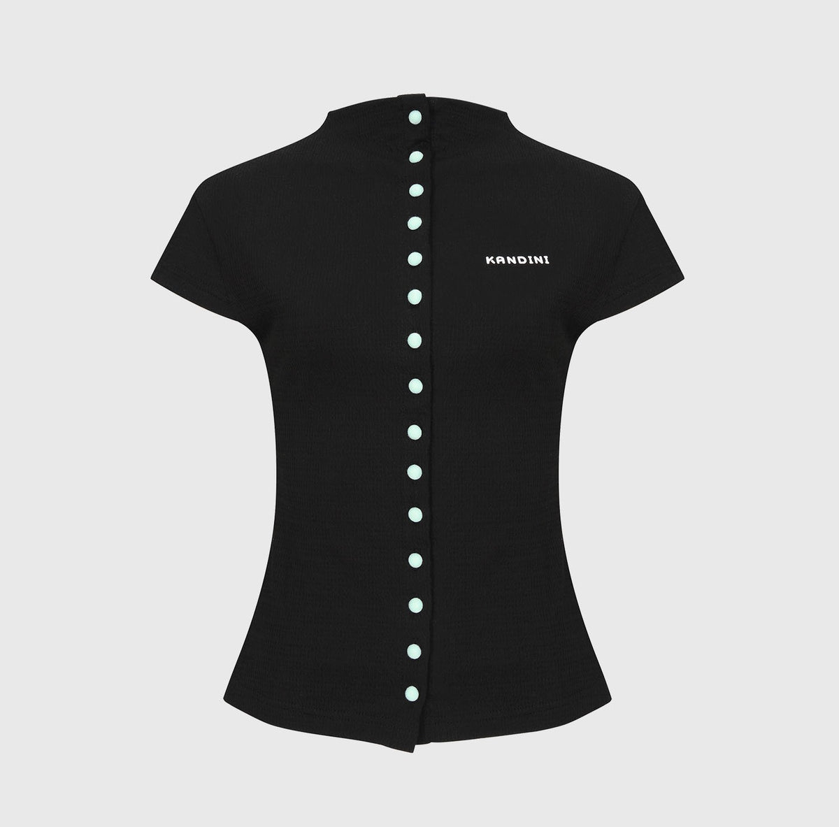 総ボタン 半袖Tシャツ（ブラック）