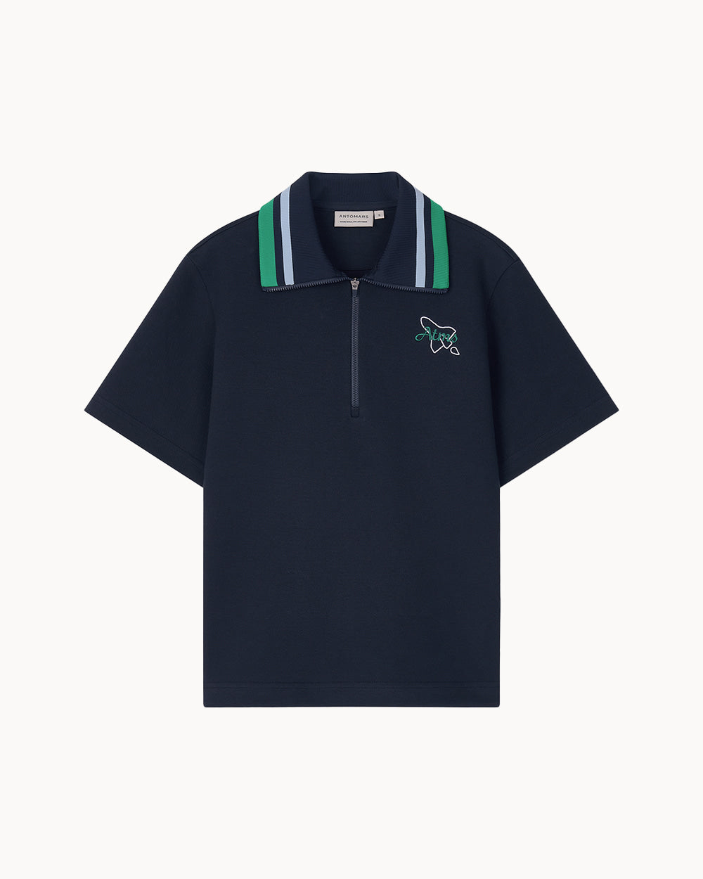 5分袖ハーフジップアップ トップ（ネイビー）