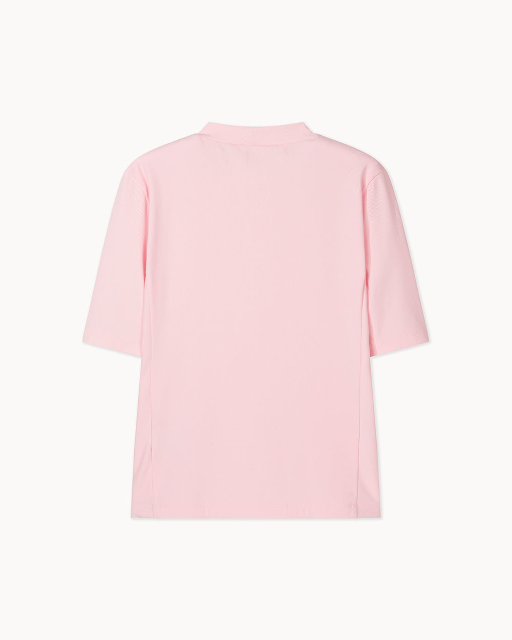 リブ5分袖 モックネックTシャツ（ピンク）