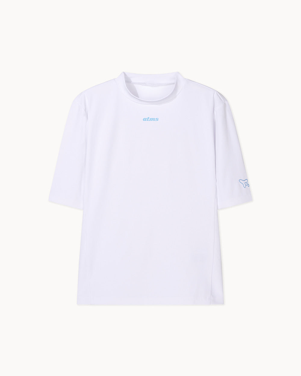リブ5分袖 モックネックTシャツ（ホワイト）