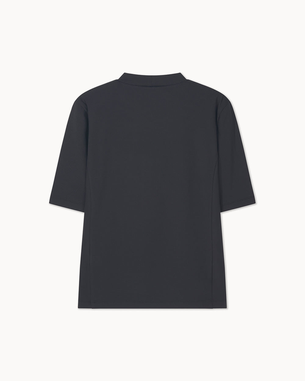 リブ5分袖 モックネックTシャツ（ブラック）