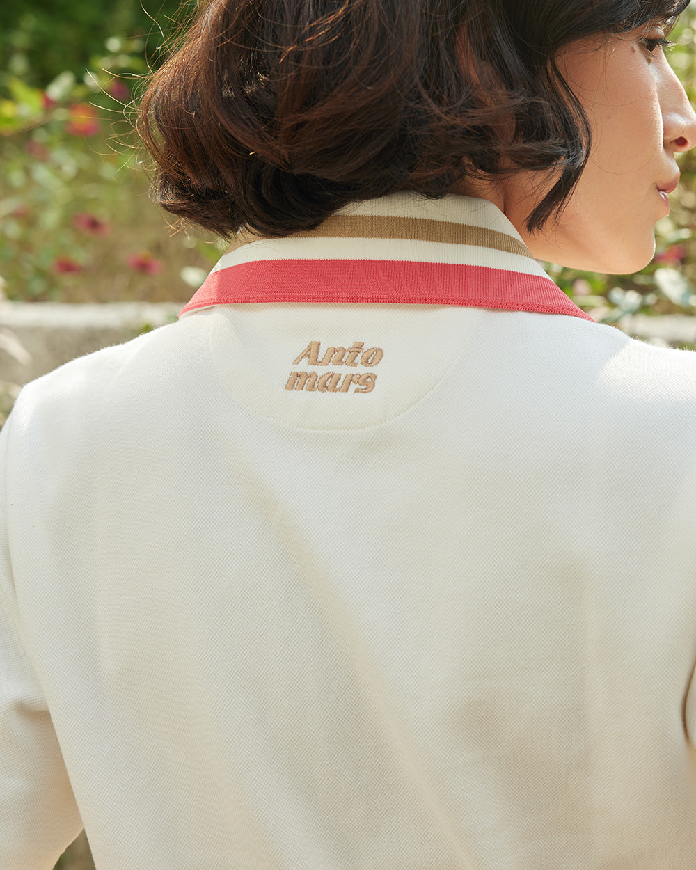 5分袖ハーフジップアップ トップ（ホワイト）