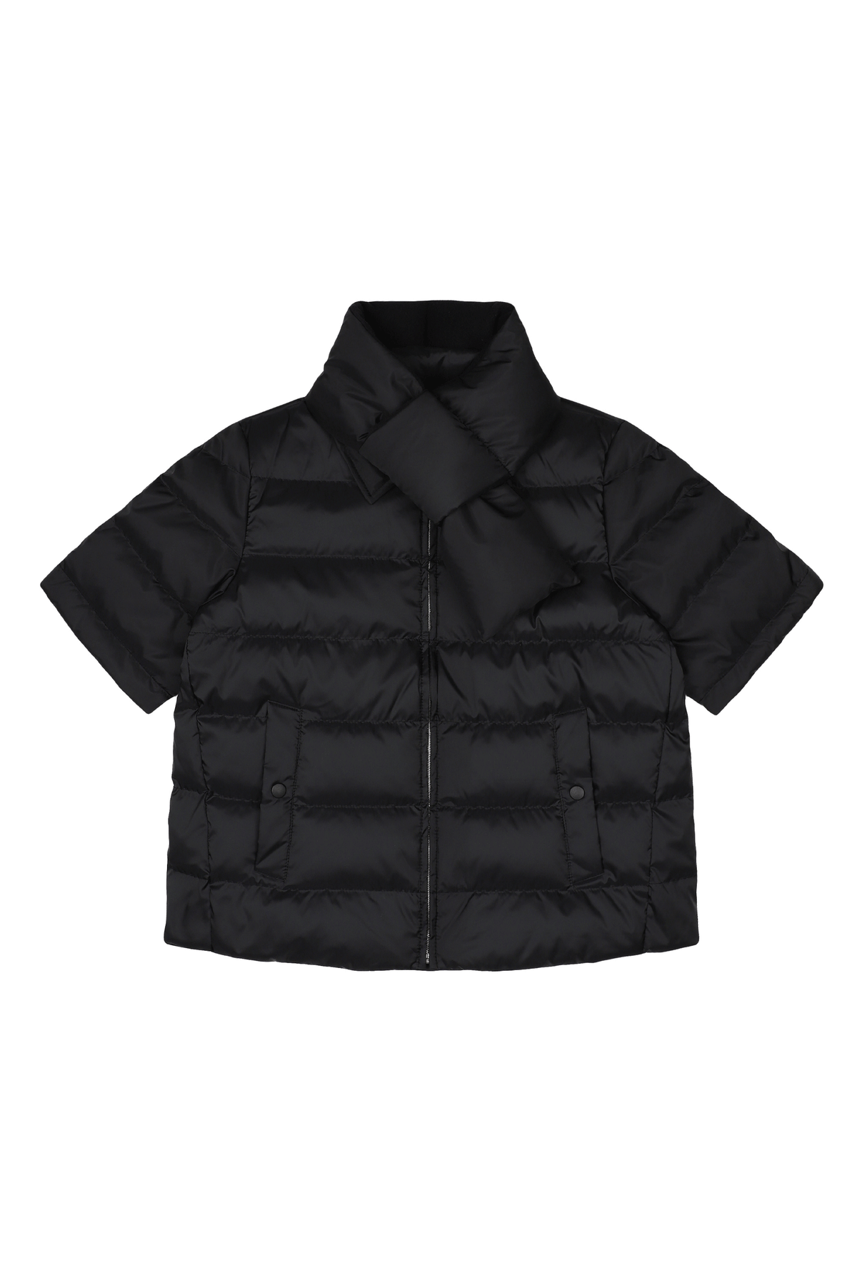 ショール付き 半袖グースダウンアウター（ブラック）