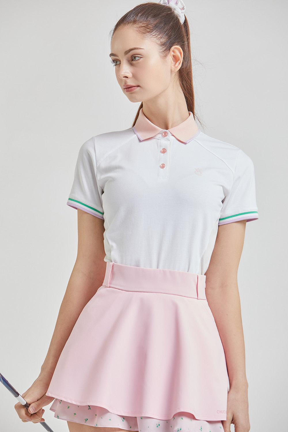 ライン バックメッシュ 半袖トップ（ピンク）