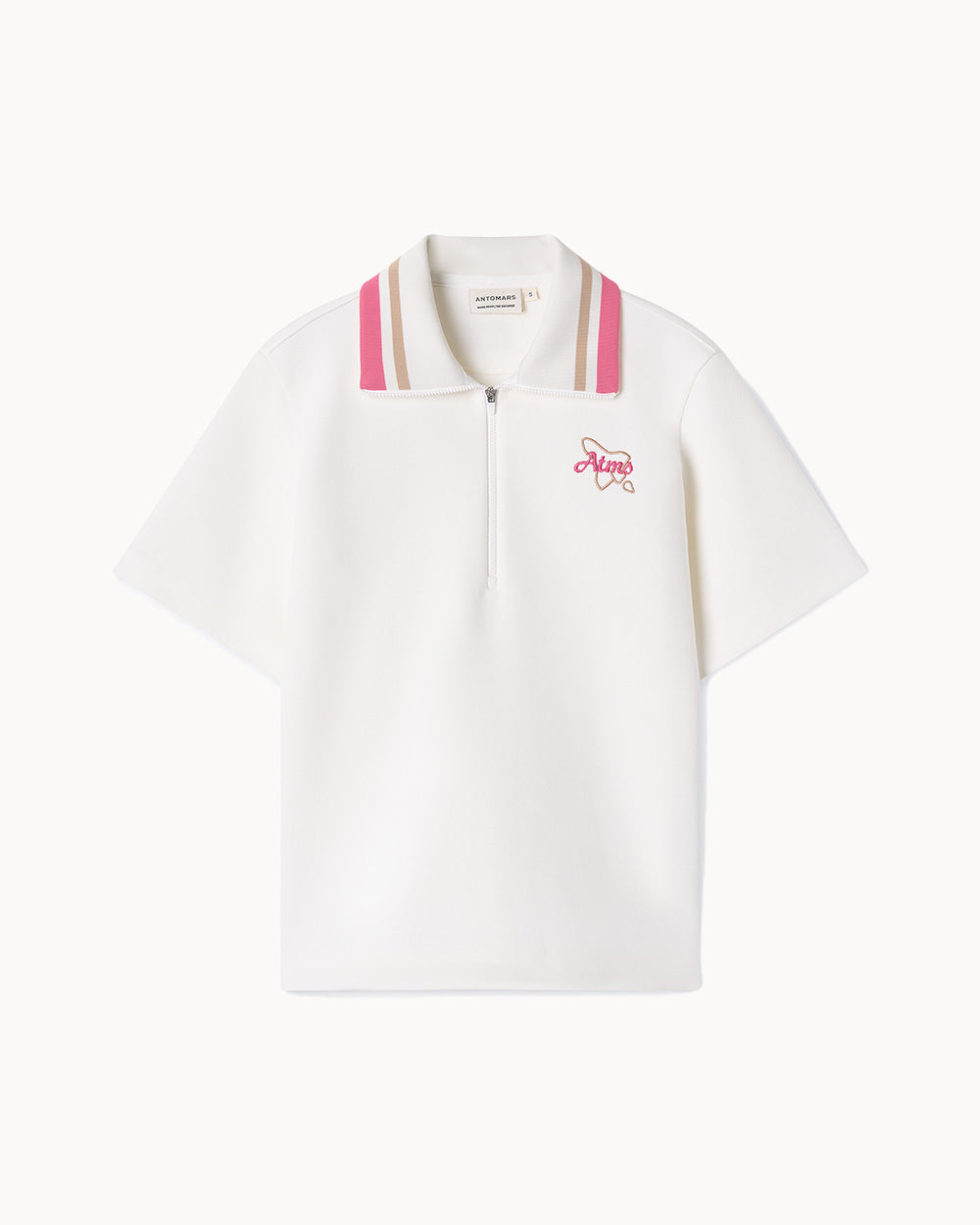 5分袖ハーフジップアップ トップ（ホワイト）