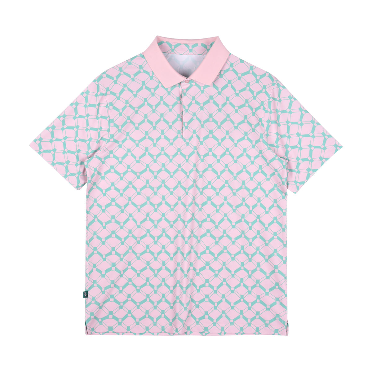 （メンズ）ツイストパターン半袖ポロシャツ（ピンク）