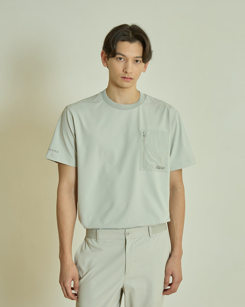 （メンズ）ウーブンポケット ハイブリッドTシャツ（ベージュ）