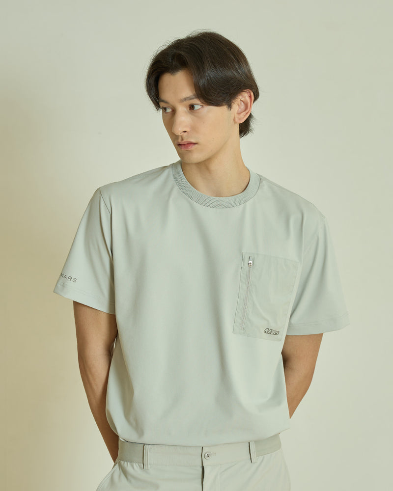 （メンズ）ウーブンポケット ハイブリッドTシャツ（ベージュ）