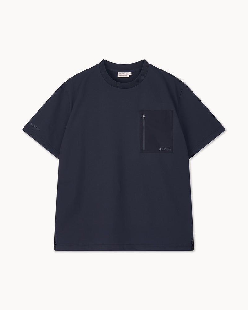 （メンズ）ウーブンポケット ハイブリッドTシャツ（ネイビー）