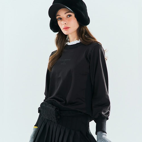 プリーツ襟 プルオーバースウェット（ブラック）