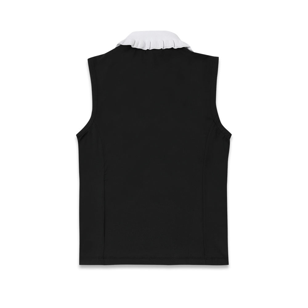 冷感素材 フリルカラーポロシャツ（ブラック）